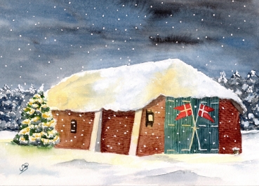 Poster DIN-A3 Aquarell Maritim Kunst Druck Kunstdruck Nordsee Dänemark Danmark  Blåvand Blavand Rettungsstation Rettungshaus